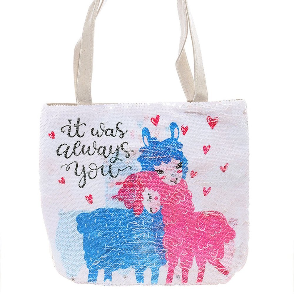 $10  ALPACA LOVE PRINT SEQUIN BEACH TOTE BAG